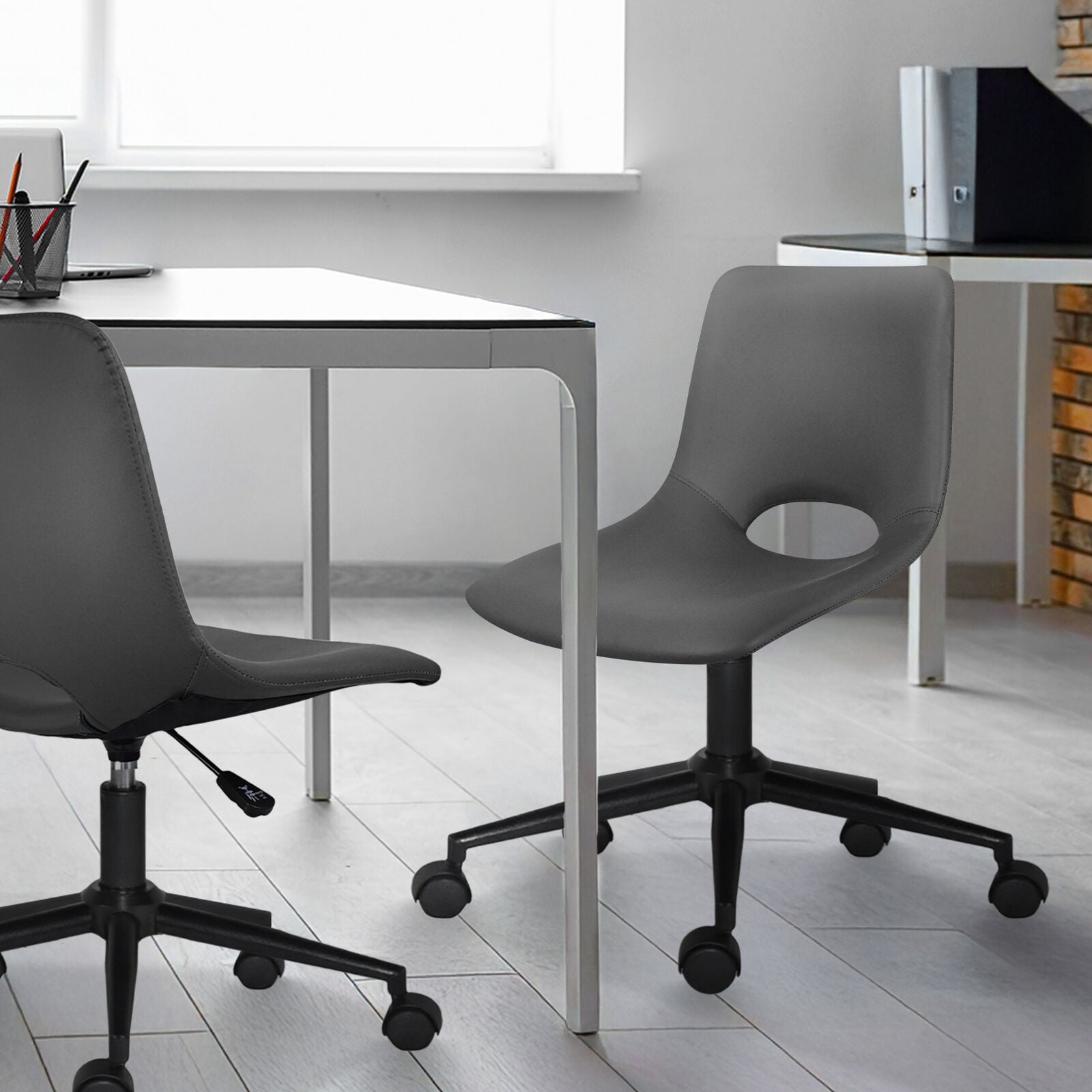2 Set Office Desk Chair - PU Leather Home Swivel Chair Cut-Out Seat HALO GREY V274-FT-VOC-002BK-GY2