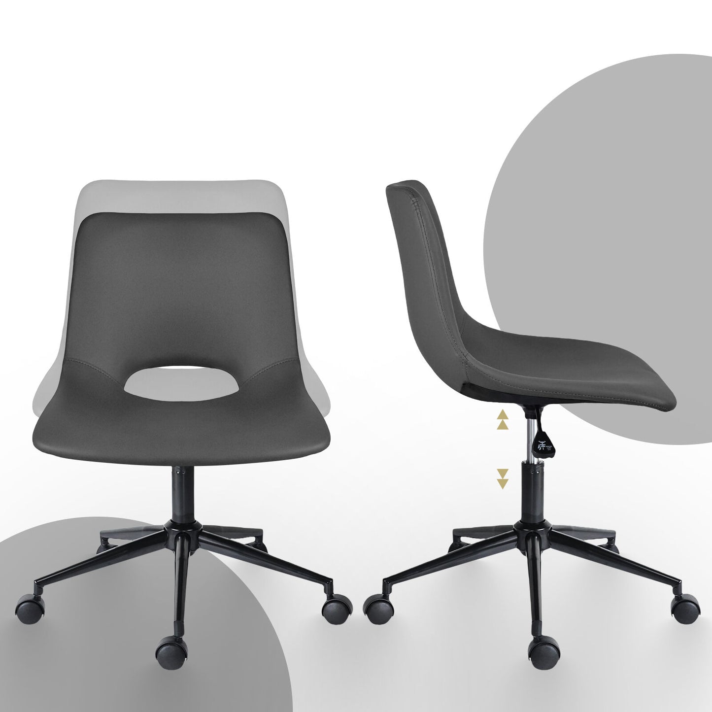 2 Set Office Desk Chair - PU Leather Home Swivel Chair Cut-Out Seat HALO GREY V274-FT-VOC-002BK-GY2