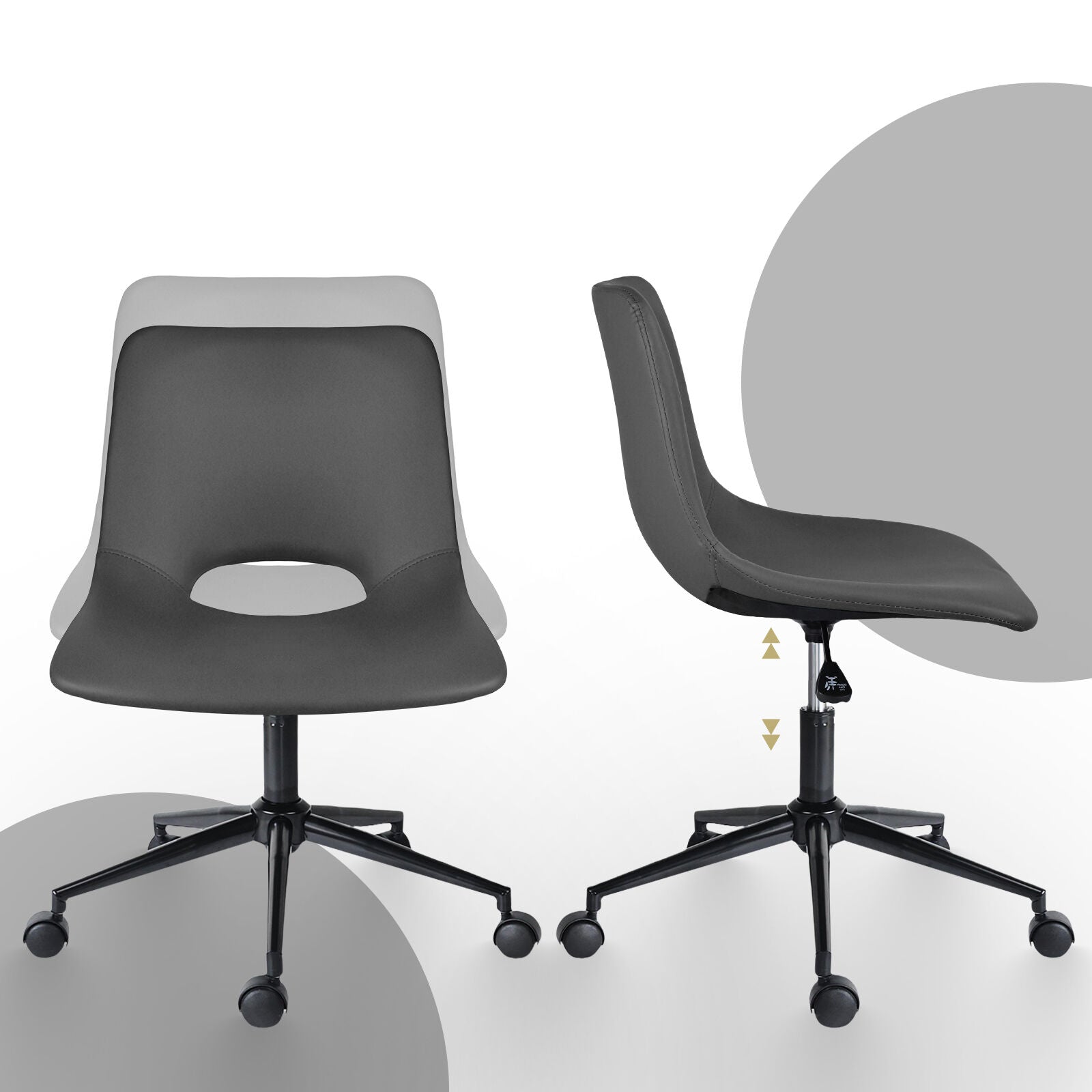 2 Set Office Desk Chair - PU Leather Home Swivel Chair Cut-Out Seat HALO GREY V274-FT-VOC-002BK-GY2