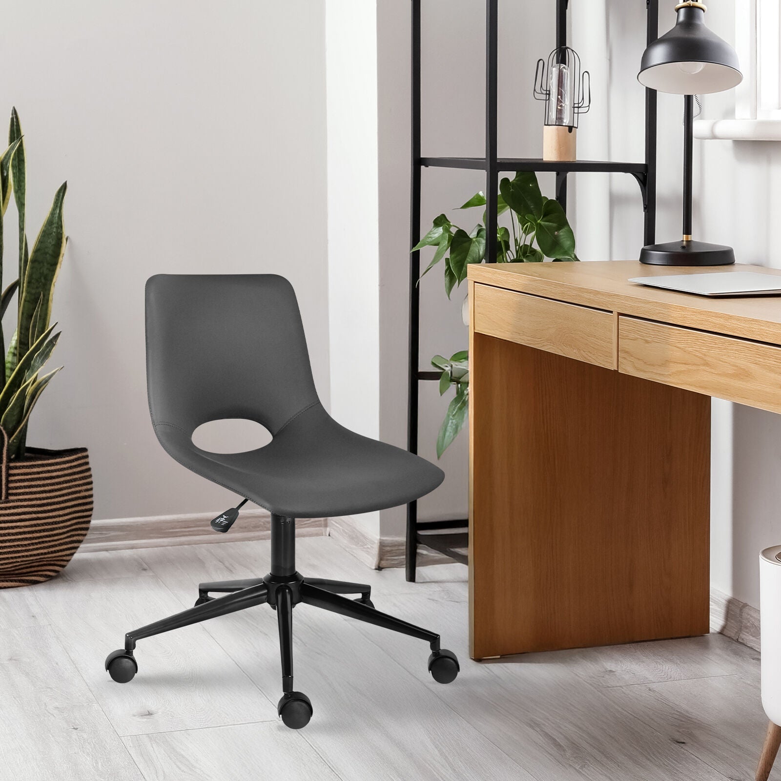 2 Set Office Desk Chair - PU Leather Home Swivel Chair Cut-Out Seat HALO GREY V274-FT-VOC-002BK-GY2