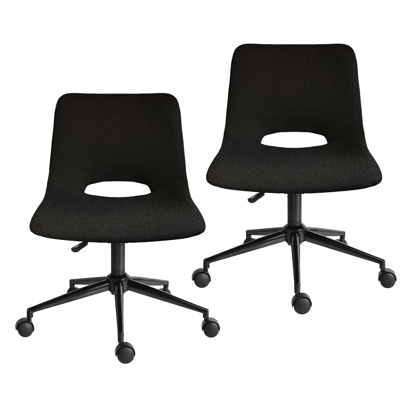 2 Set Office Desk Chair - Loop Yarn Fabric Home Swivel Chair Cut-Out Seat HALO BLACK V274-FT-VOC-002BK-LBK2