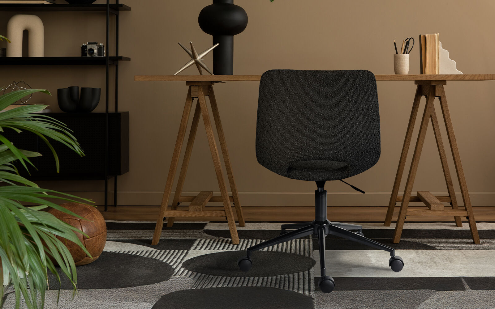 2 Set Office Desk Chair - Loop Yarn Fabric Home Swivel Chair Cut-Out Seat HALO BLACK V274-FT-VOC-002BK-LBK2