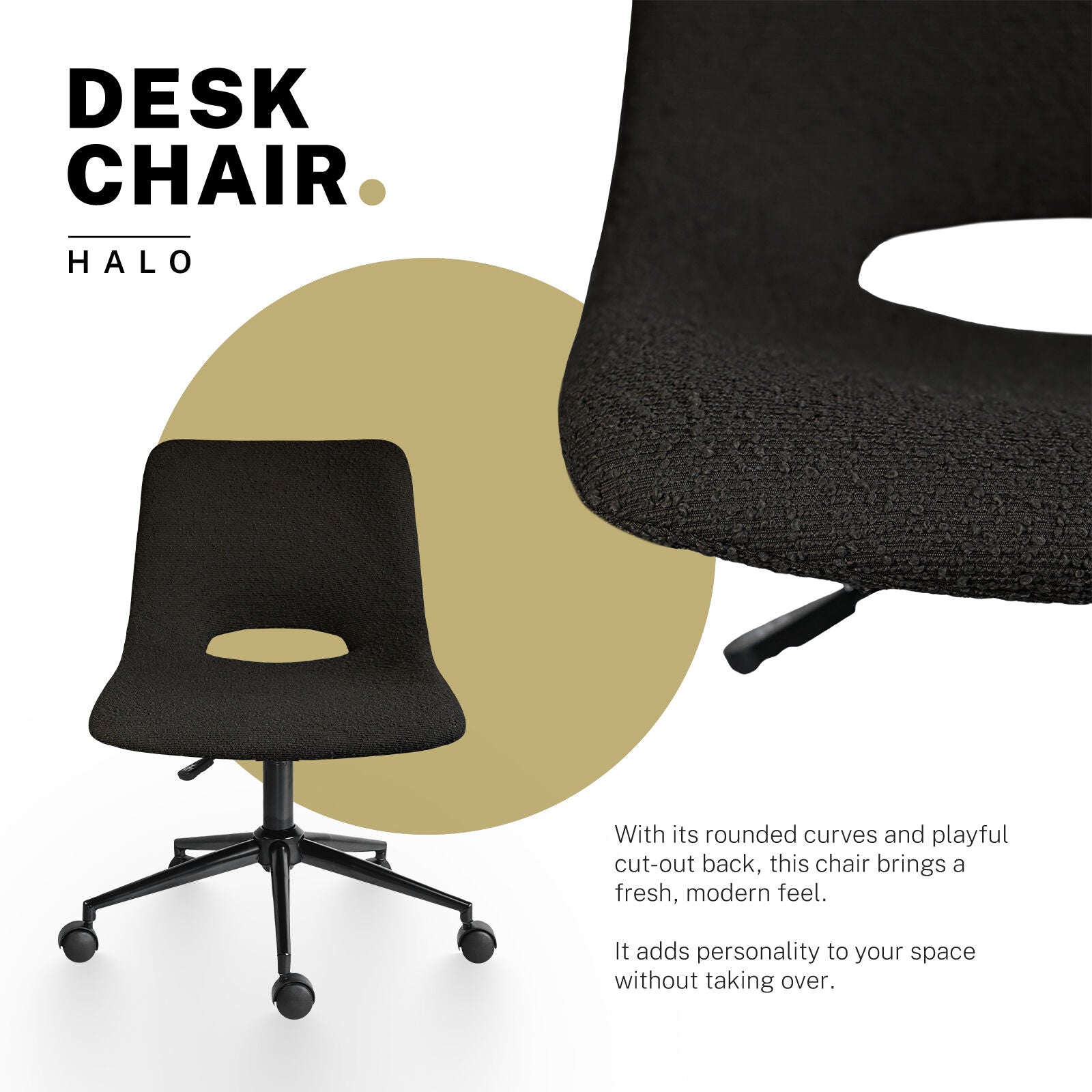2 Set Office Desk Chair - Loop Yarn Fabric Home Swivel Chair Cut-Out Seat HALO BLACK V274-FT-VOC-002BK-LBK2