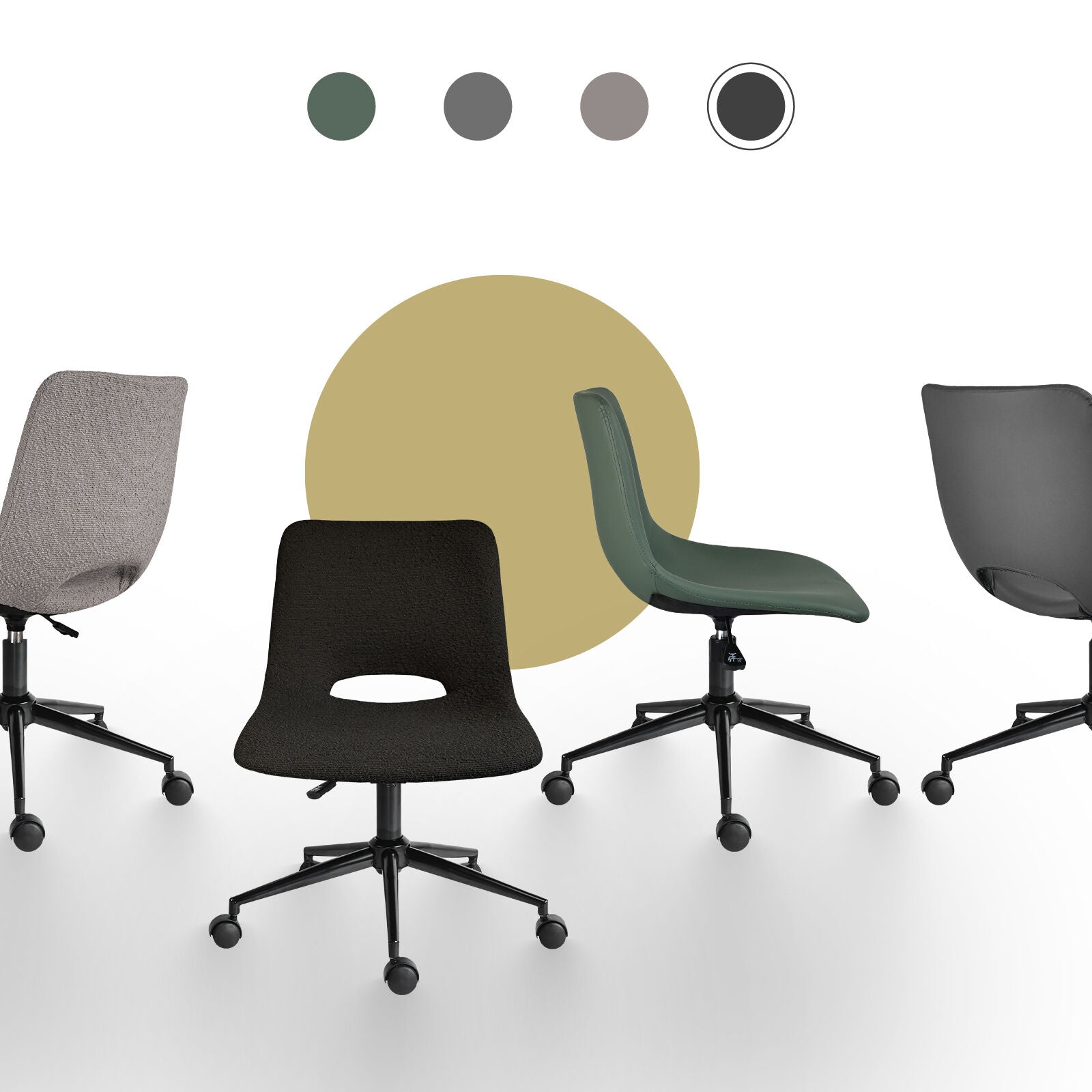 2 Set Office Desk Chair - Loop Yarn Fabric Home Swivel Chair Cut-Out Seat HALO BLACK V274-FT-VOC-002BK-LBK2