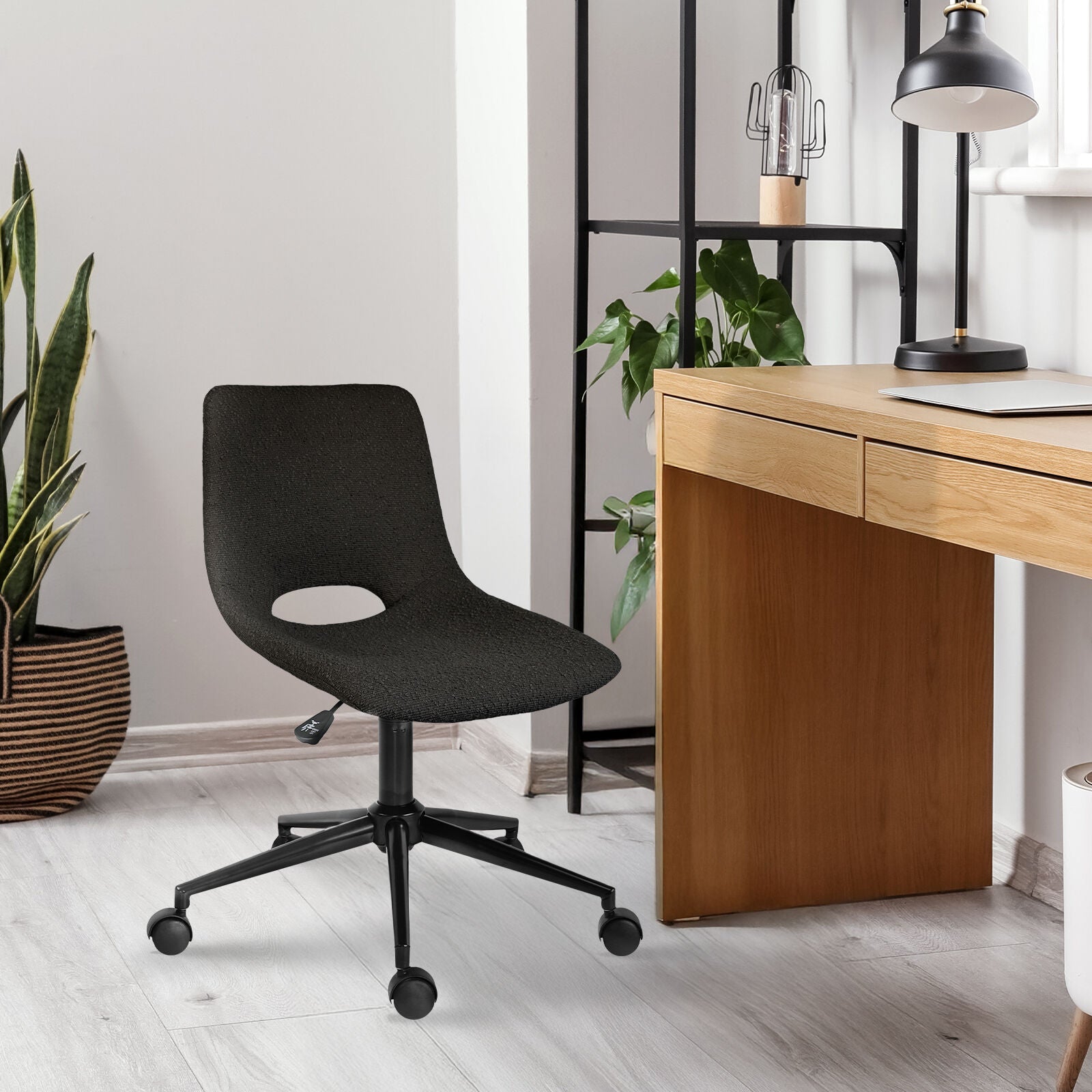 2 Set Office Desk Chair - Loop Yarn Fabric Home Swivel Chair Cut-Out Seat HALO BLACK V274-FT-VOC-002BK-LBK2