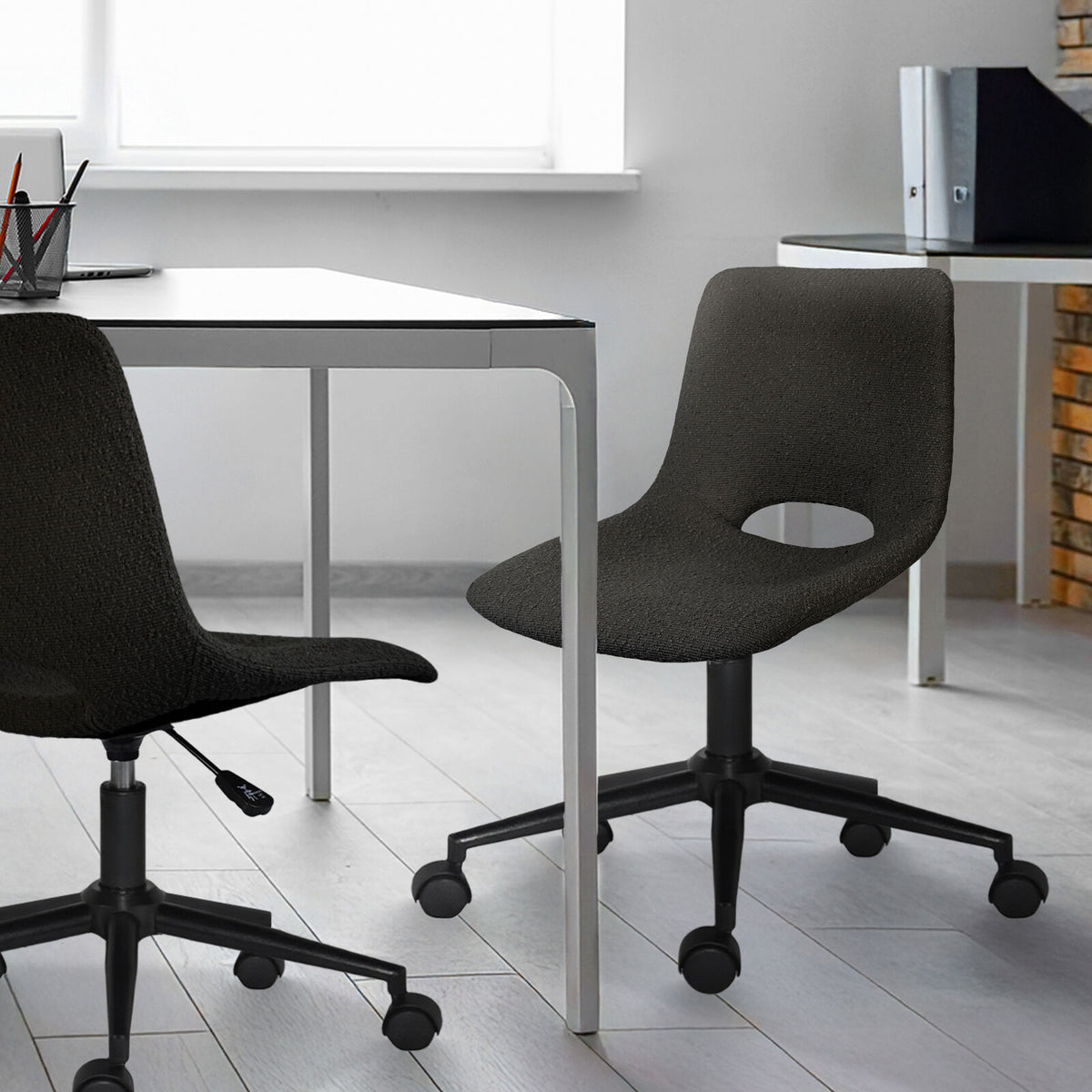 2 Set Office Desk Chair - Loop Yarn Fabric Home Swivel Chair Cut-Out Seat HALO BLACK V274-FT-VOC-002BK-LBK2