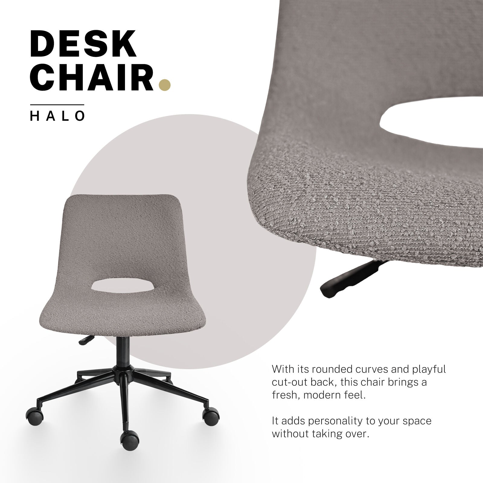 2 Set Office Desk Chair - Loop Yarn Fabric Home Swivel Chair Cut-Out Seat HALO GREY V274-FT-VOC-002BK-LGY2