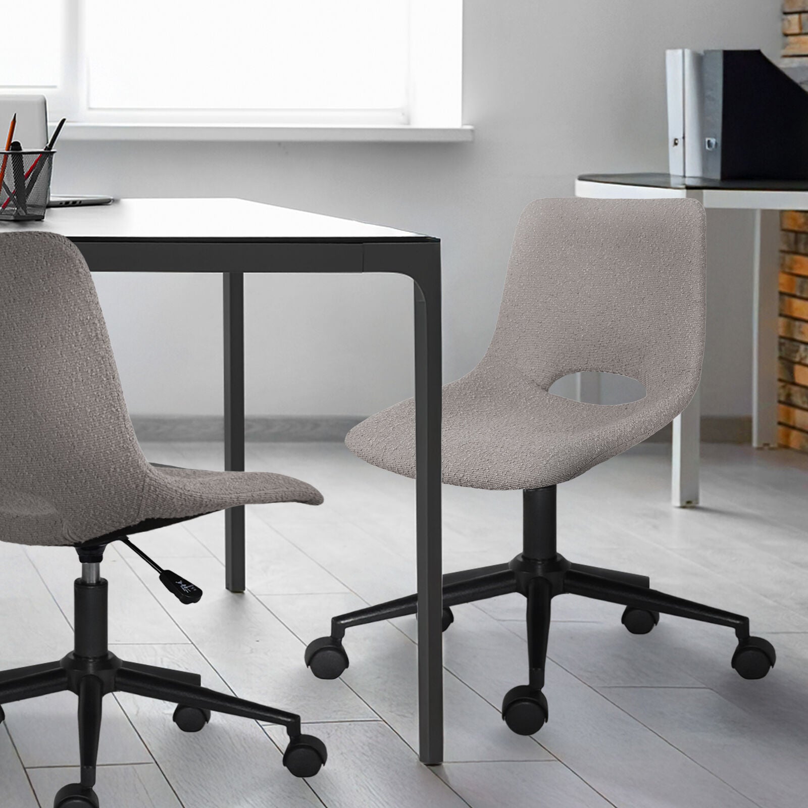 2 Set Office Desk Chair - Loop Yarn Fabric Home Swivel Chair Cut-Out Seat HALO GREY V274-FT-VOC-002BK-LGY2