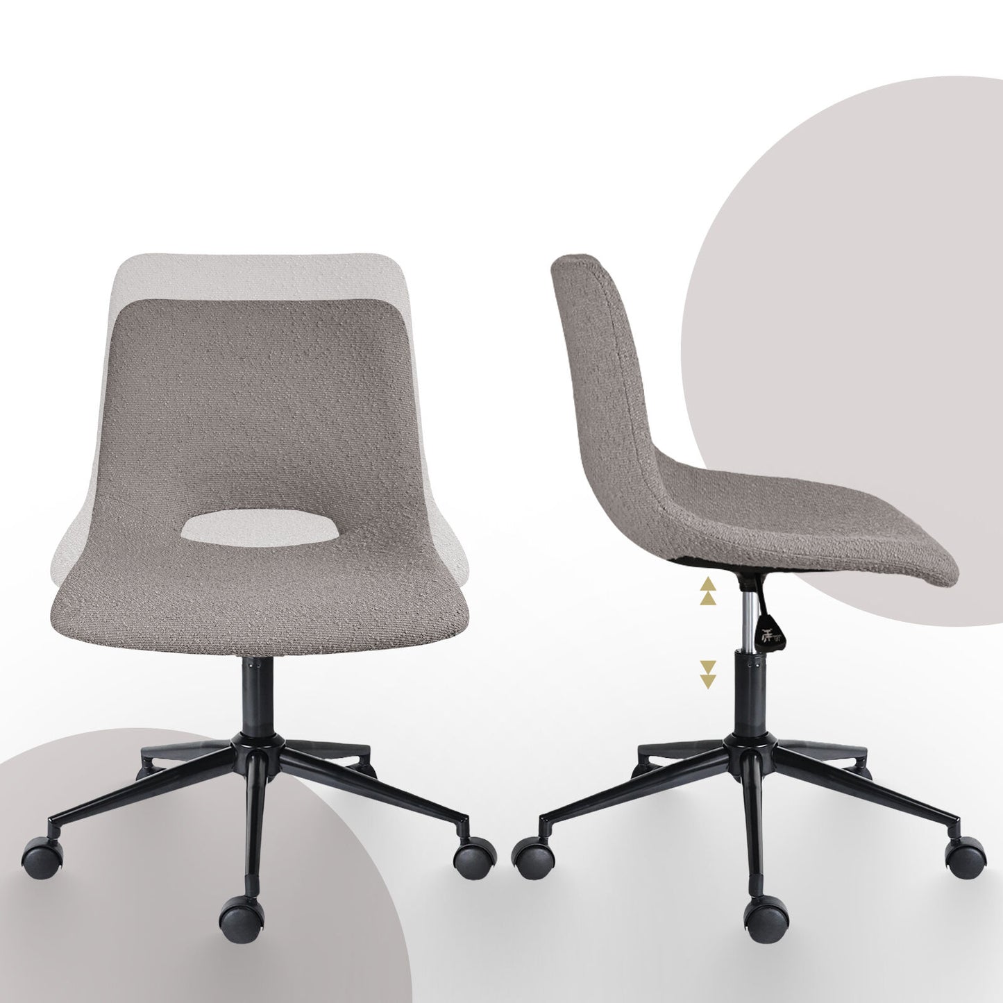 2 Set Office Desk Chair - Loop Yarn Fabric Home Swivel Chair Cut-Out Seat HALO GREY V274-FT-VOC-002BK-LGY2