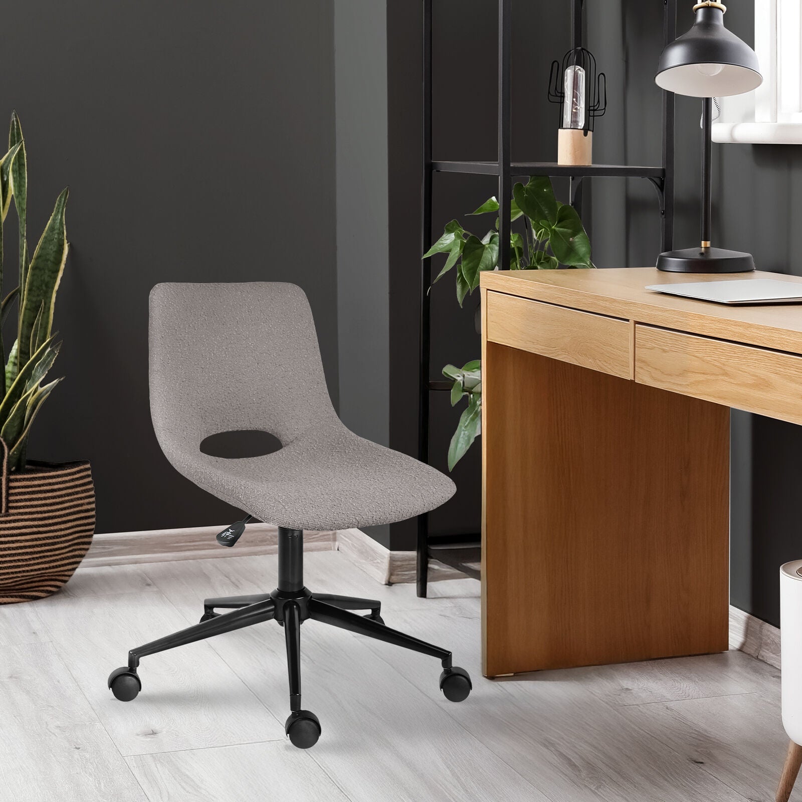 2 Set Office Desk Chair - Loop Yarn Fabric Home Swivel Chair Cut-Out Seat HALO GREY V274-FT-VOC-002BK-LGY2
