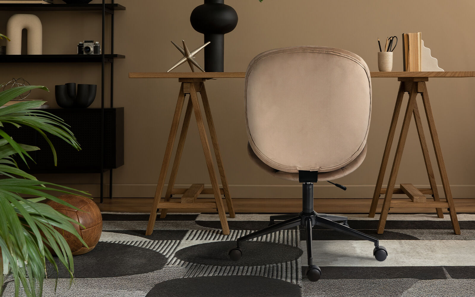 Office Desk Chair - Velvet Armless Swivel Study Seat OVOID PALE KHAKI V274-FT-VOC-003BK-KH