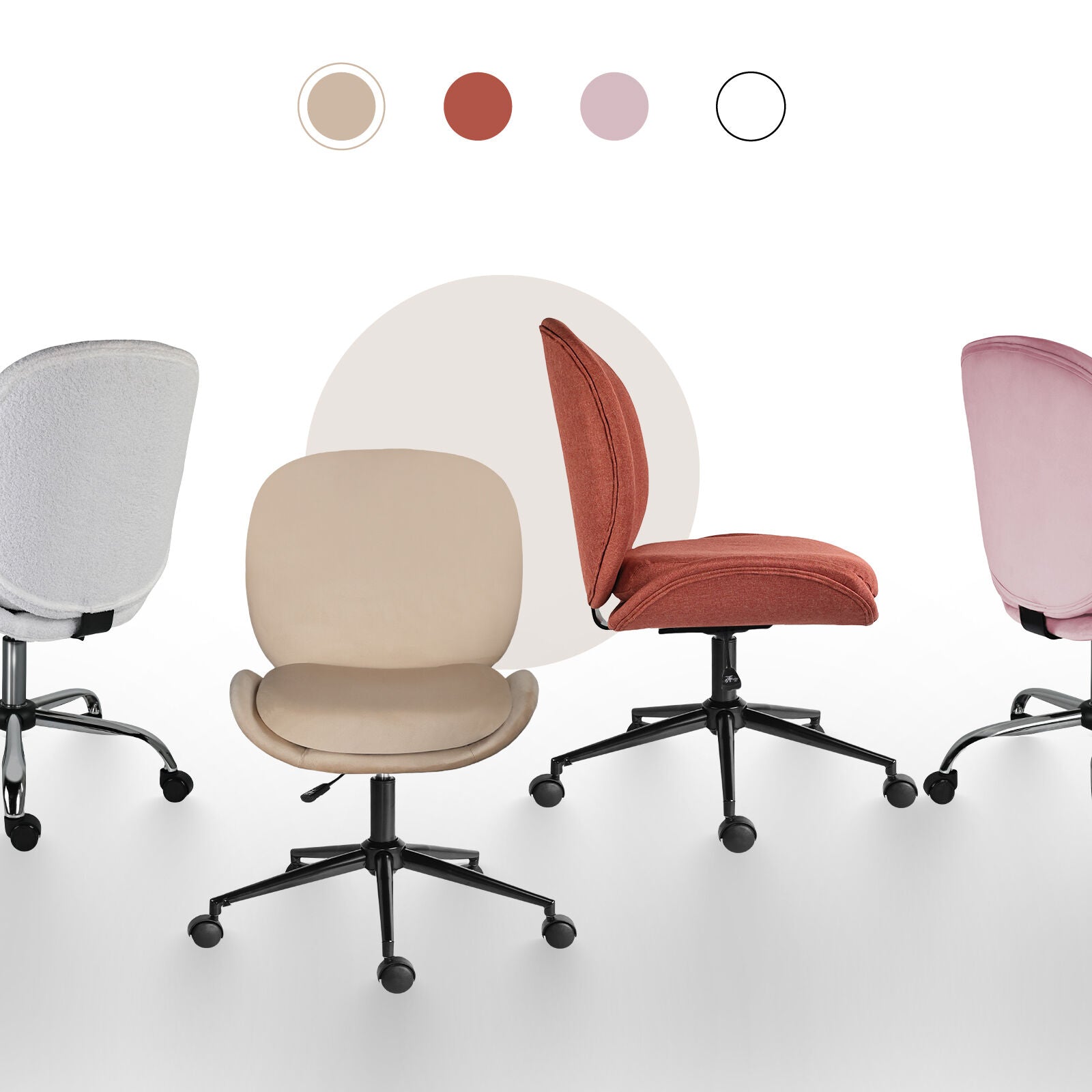 Office Desk Chair - Velvet Armless Swivel Study Seat OVOID PALE KHAKI V274-FT-VOC-003BK-KH