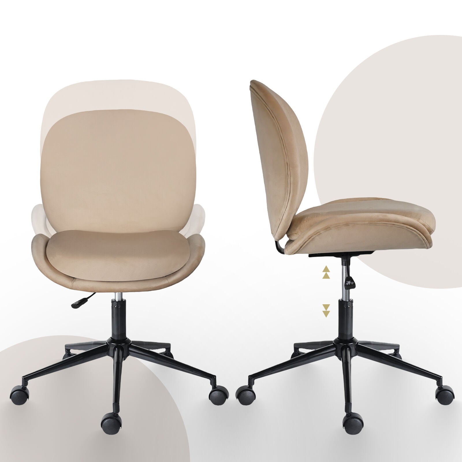 Office Desk Chair - Velvet Armless Swivel Study Seat OVOID PALE KHAKI V274-FT-VOC-003BK-KH