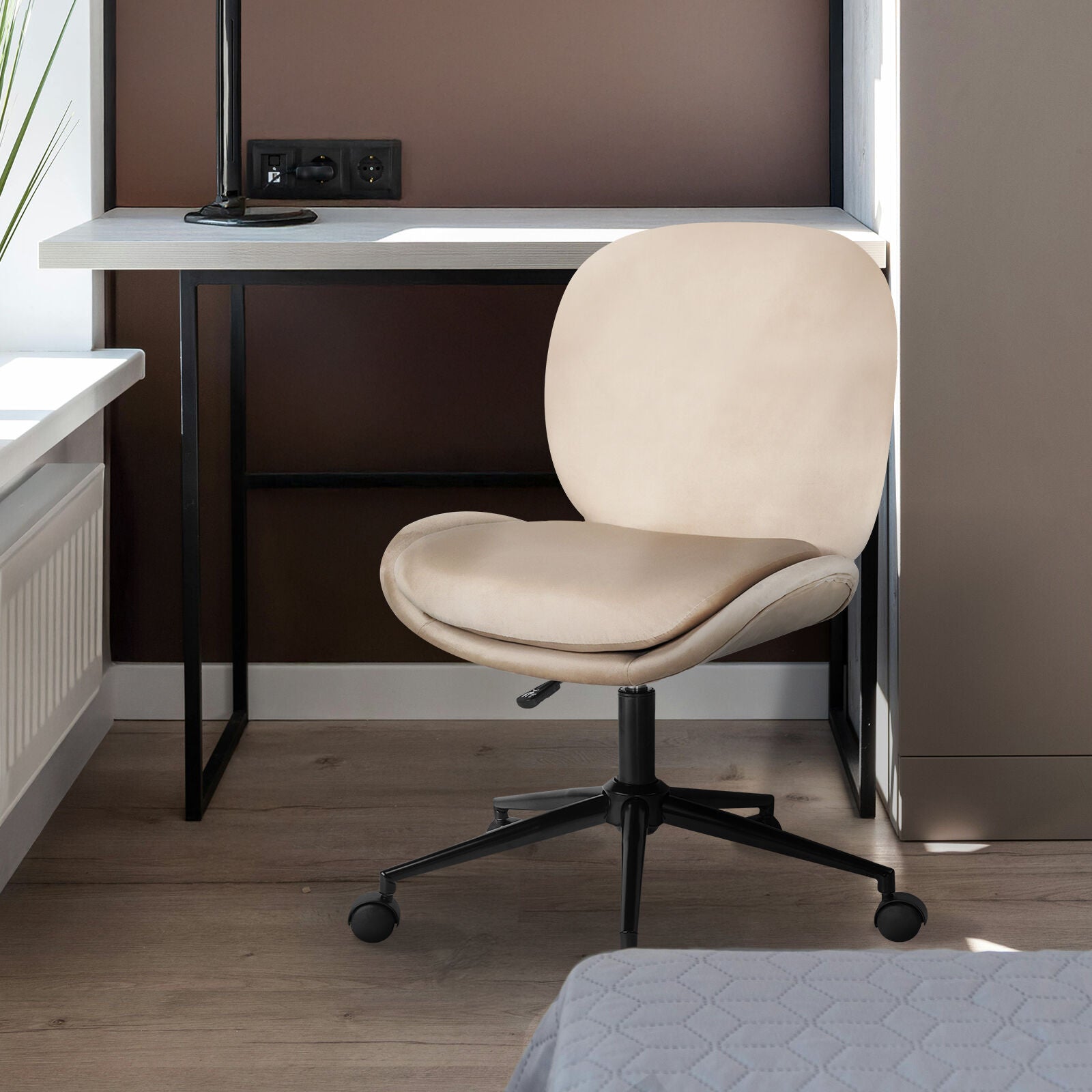 Office Desk Chair - Velvet Armless Swivel Study Seat OVOID PALE KHAKI V274-FT-VOC-003BK-KH