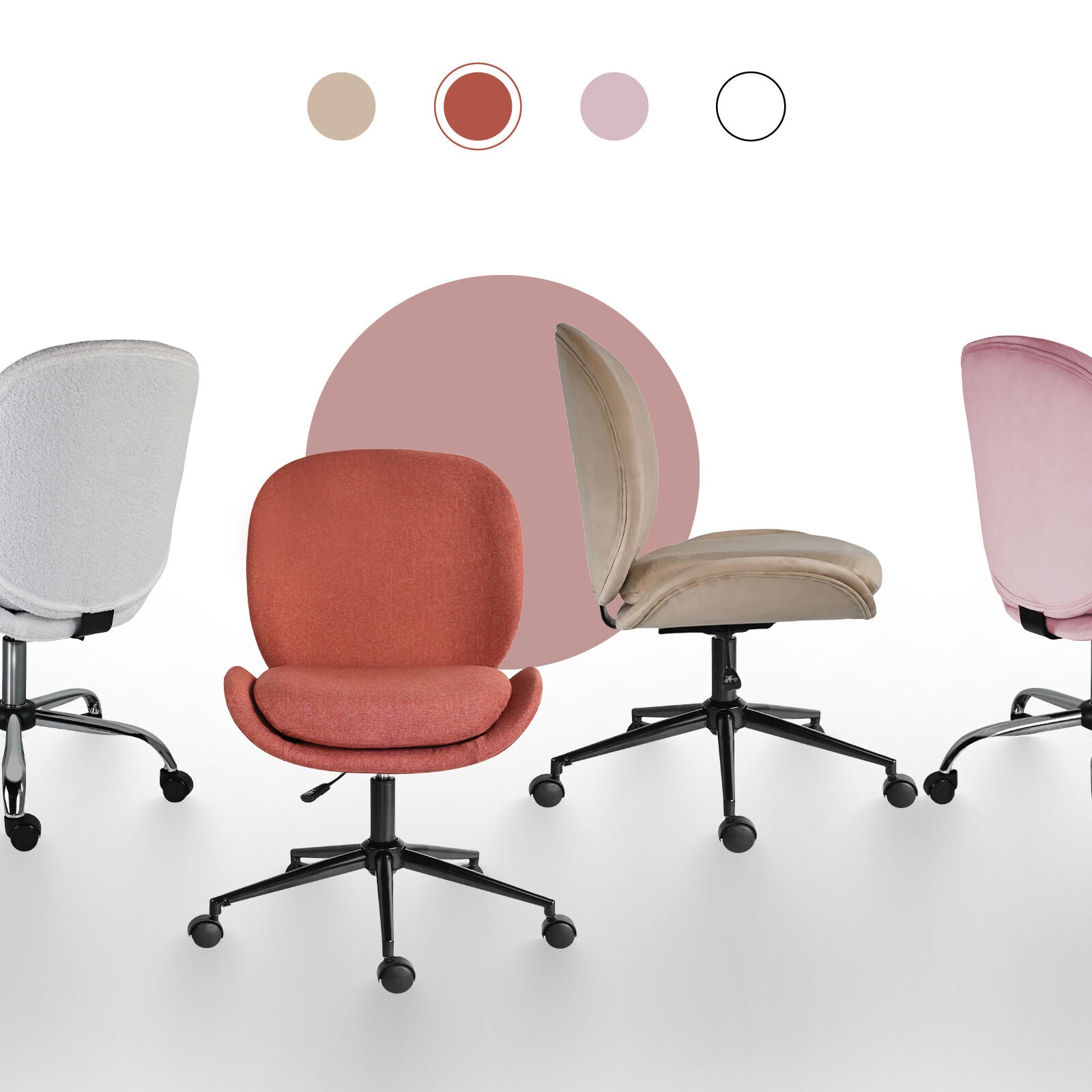 Office Desk Chair - Linen Fabric Armless Swivel Study Seat OVOID EARTHY RED V274-FT-VOC-003BK-RD