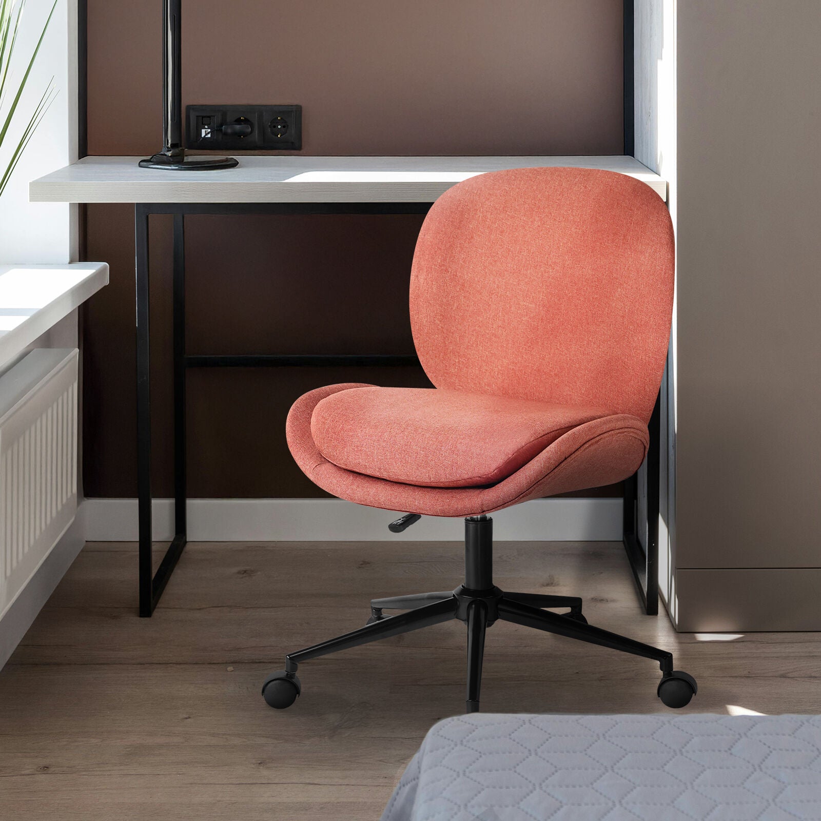 Office Desk Chair - Linen Fabric Armless Swivel Study Seat OVOID EARTHY RED V274-FT-VOC-003BK-RD