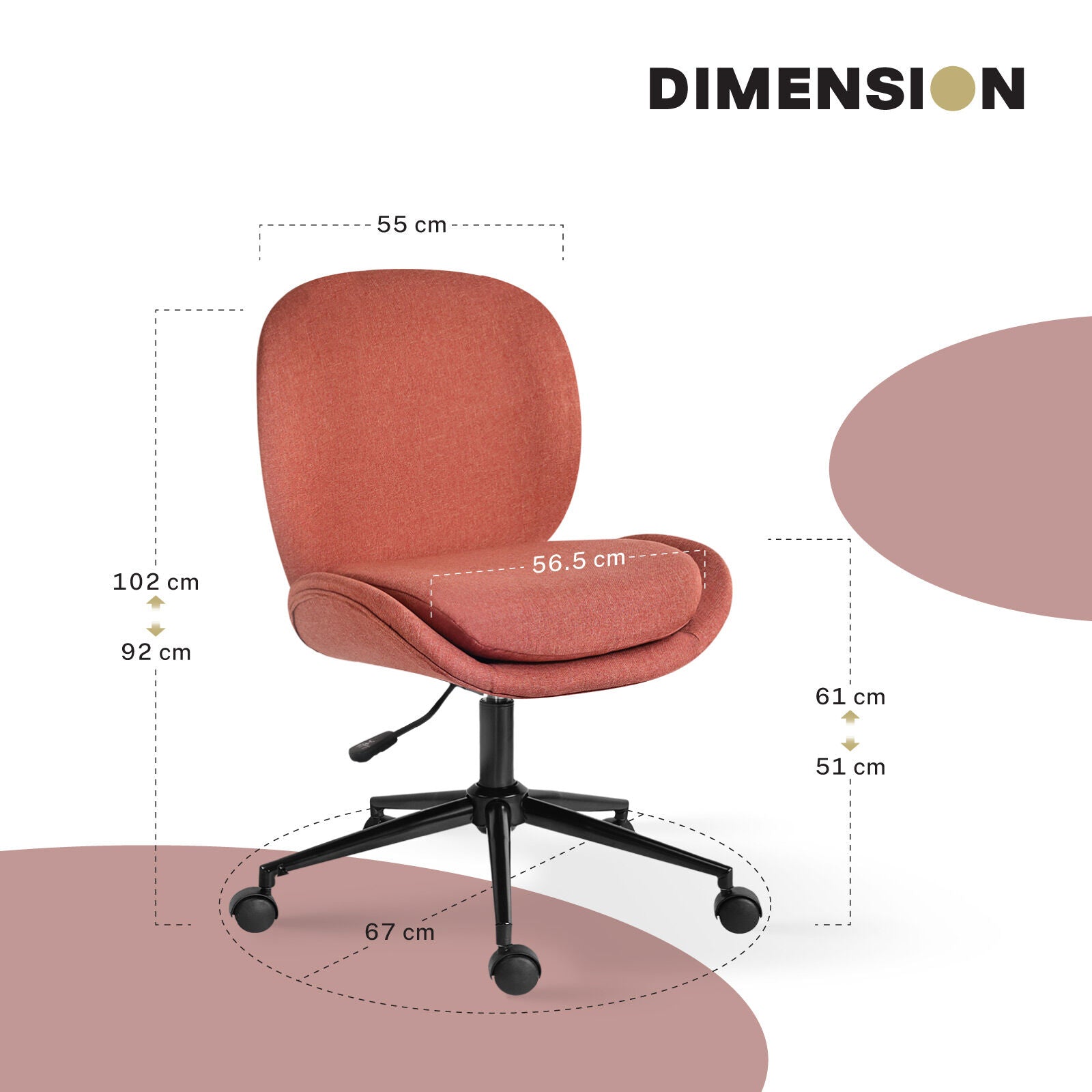 Office Desk Chair - Linen Fabric Armless Swivel Study Seat OVOID EARTHY RED V274-FT-VOC-003BK-RD