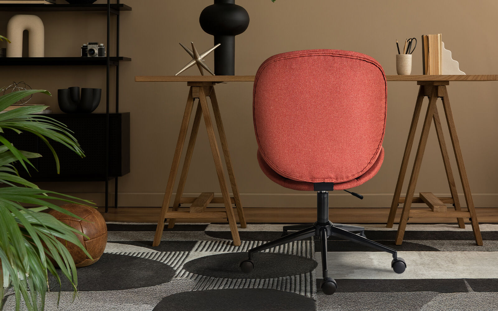 Office Desk Chair - Linen Fabric Armless Swivel Study Seat OVOID EARTHY RED V274-FT-VOC-003BK-RD