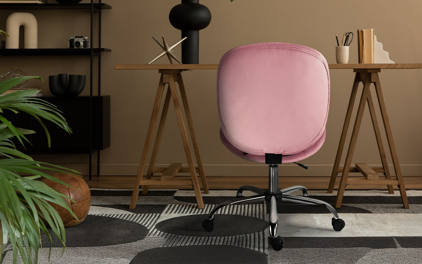 Office Desk Chair - Velvet Armless Swivel Study Seat OVOID PINK V274-FT-VOC-003SL-PK