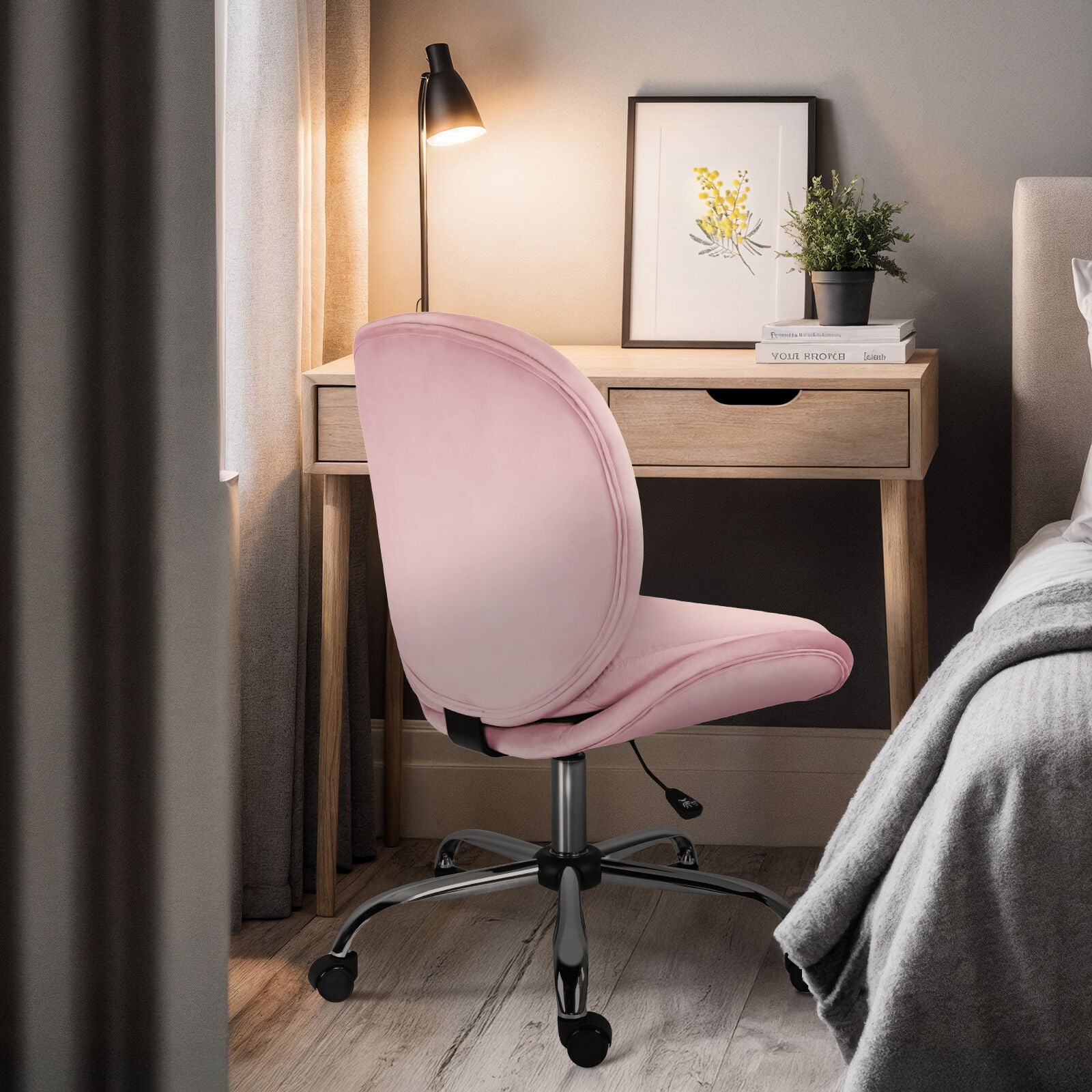 Office Desk Chair - Velvet Armless Swivel Study Seat OVOID PINK V274-FT-VOC-003SL-PK