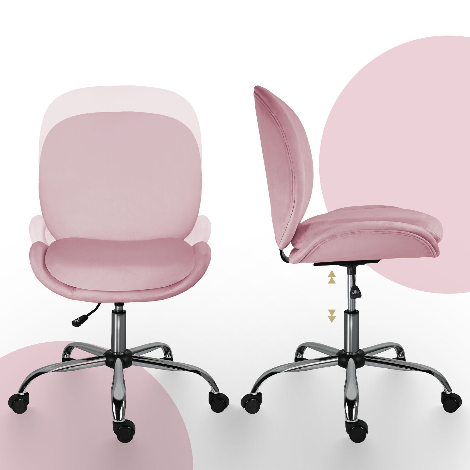 Office Desk Chair - Velvet Armless Swivel Study Seat OVOID PINK V274-FT-VOC-003SL-PK