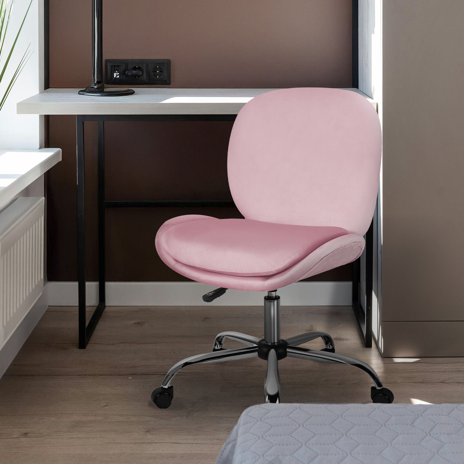 Office Desk Chair - Velvet Armless Swivel Study Seat OVOID PINK V274-FT-VOC-003SL-PK