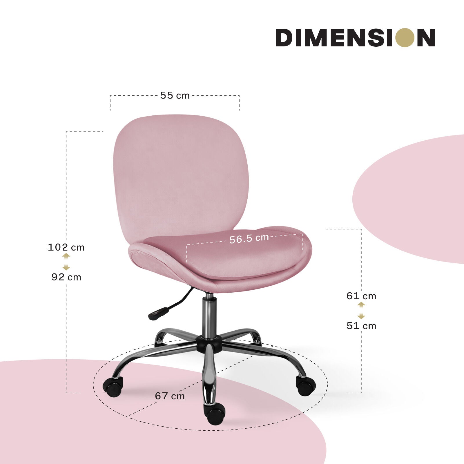 Office Desk Chair - Velvet Armless Swivel Study Seat OVOID PINK V274-FT-VOC-003SL-PK