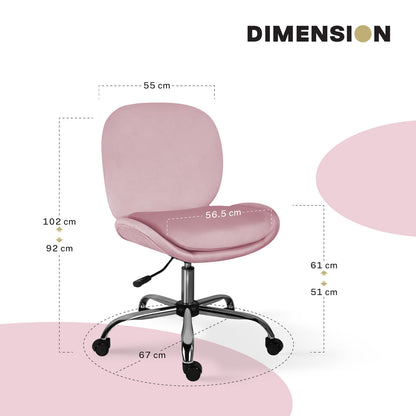 Office Desk Chair - Velvet Armless Swivel Study Seat OVOID PINK V274-FT-VOC-003SL-PK