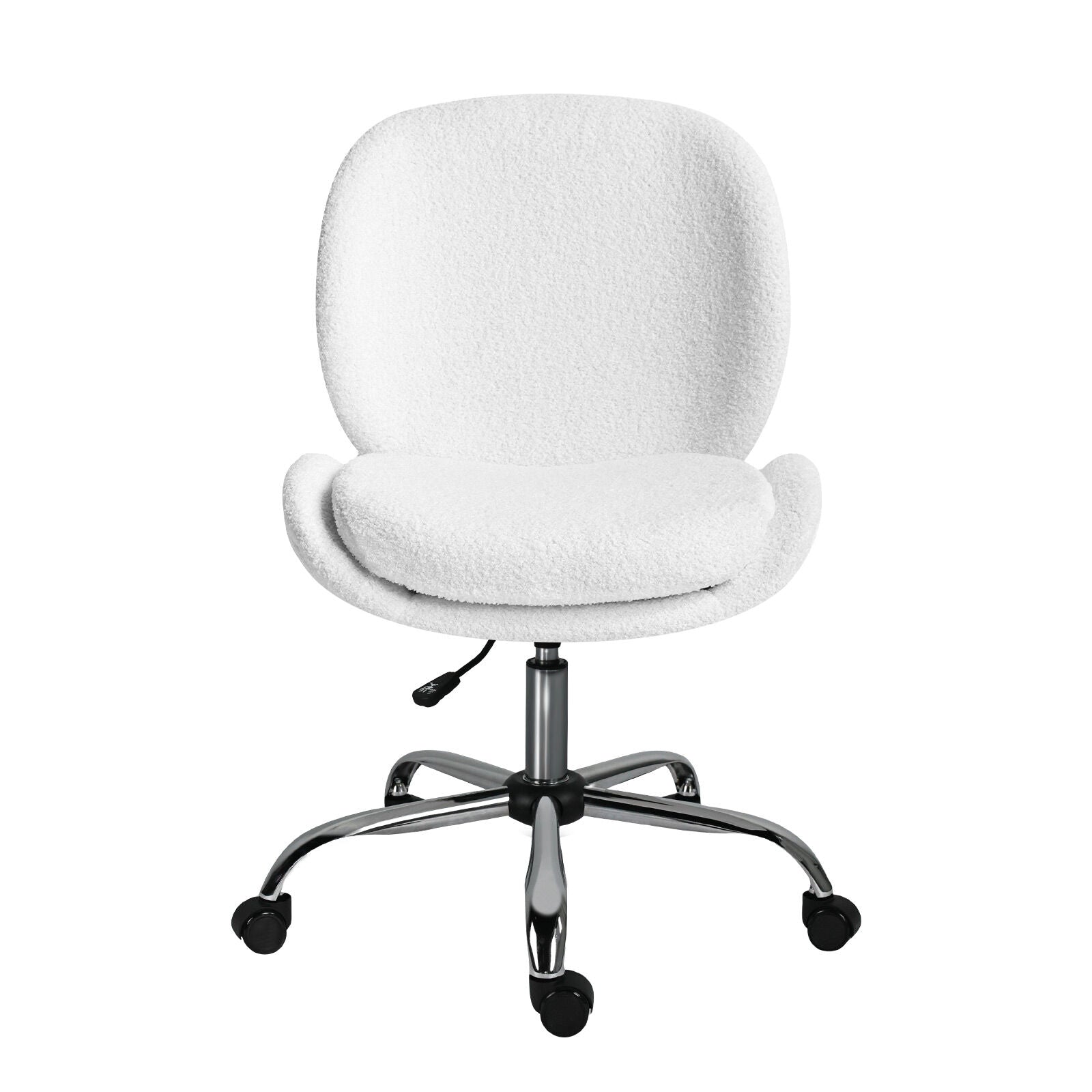 Office Desk Chair - Teddy Boucle Armless Swivel Study Seat OVOID WHITE V274-FT-VOC-003SL-WH