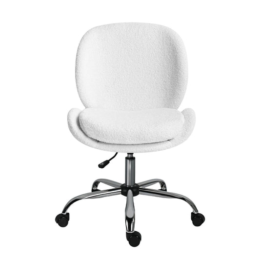 Office Desk Chair - Teddy Boucle Armless Swivel Study Seat OVOID WHITE V274-FT-VOC-003SL-WH