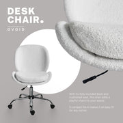 Office Desk Chair - Teddy Boucle Armless Swivel Study Seat OVOID WHITE V274-FT-VOC-003SL-WH