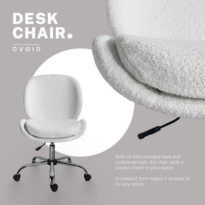 Office Desk Chair - Teddy Boucle Armless Swivel Study Seat OVOID WHITE V274-FT-VOC-003SL-WH