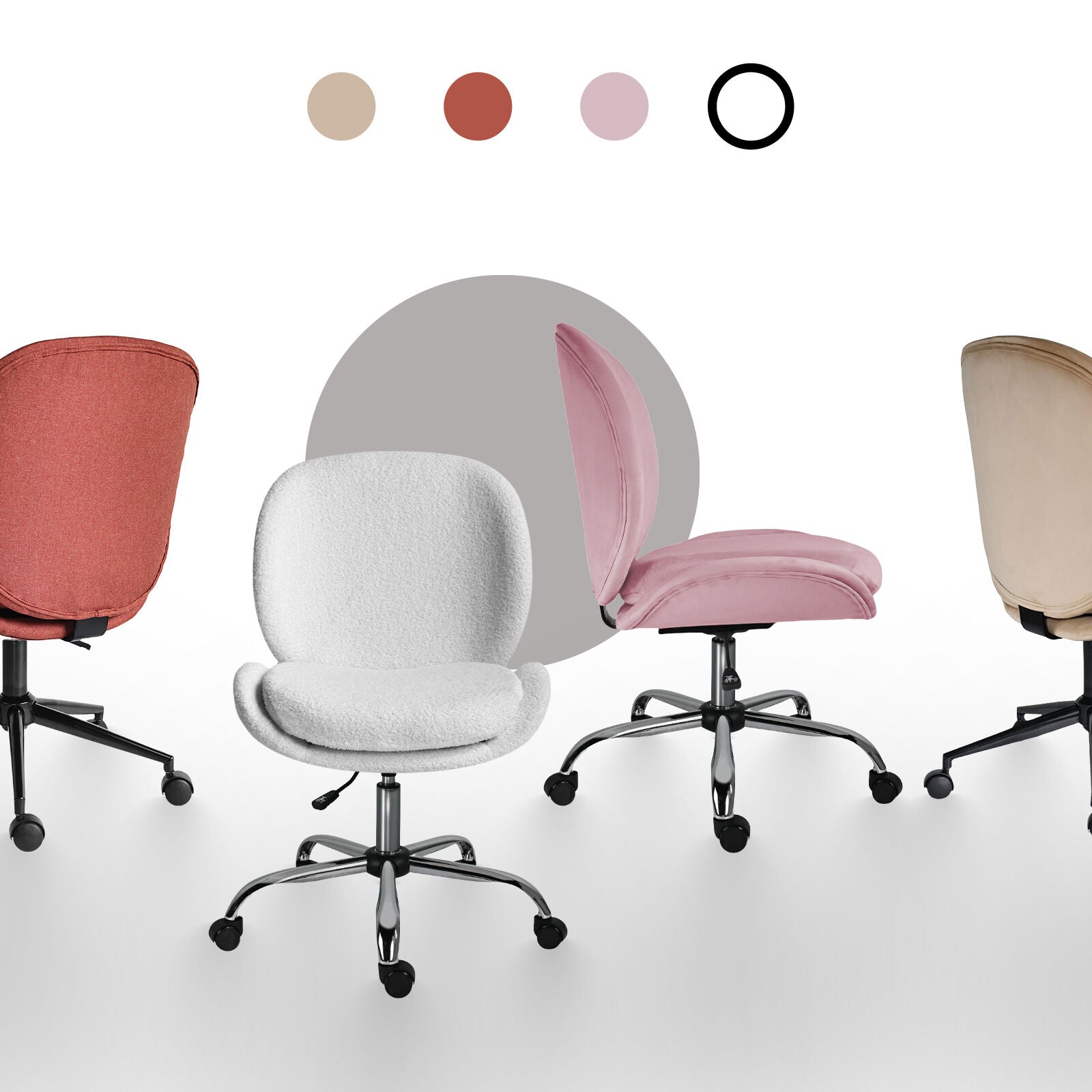 Office Desk Chair - Teddy Boucle Armless Swivel Study Seat OVOID WHITE V274-FT-VOC-003SL-WH