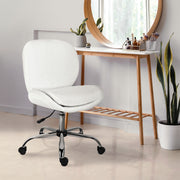 Office Desk Chair - Teddy Boucle Armless Swivel Study Seat OVOID WHITE V274-FT-VOC-003SL-WH