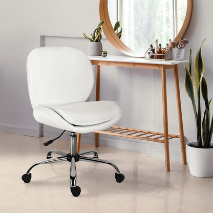 Office Desk Chair - Teddy Boucle Armless Swivel Study Seat OVOID WHITE V274-FT-VOC-003SL-WH