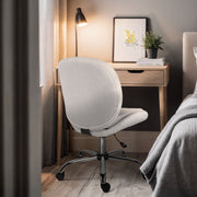 Office Desk Chair - Teddy Boucle Armless Swivel Study Seat OVOID WHITE V274-FT-VOC-003SL-WH