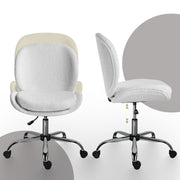 Office Desk Chair - Teddy Boucle Armless Swivel Study Seat OVOID WHITE V274-FT-VOC-003SL-WH