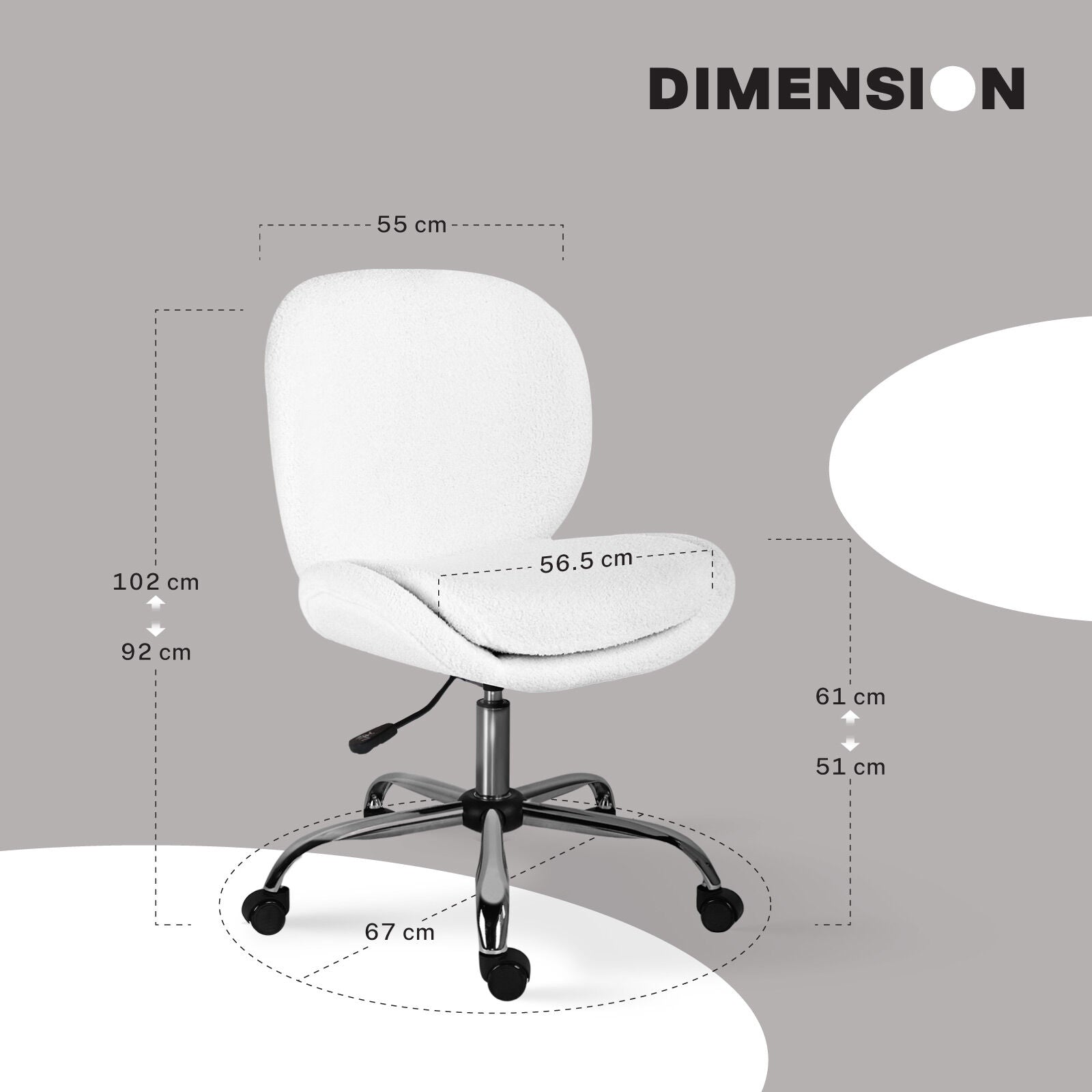 Office Desk Chair - Teddy Boucle Armless Swivel Study Seat OVOID WHITE V274-FT-VOC-003SL-WH