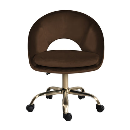 Office Desk Chair - Velvet Home Office Swivel Computer Seat COVE BROWN V274-FT-VOC-004GD-BN