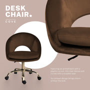 Office Desk Chair - Velvet Home Office Swivel Computer Seat COVE BROWN V274-FT-VOC-004GD-BN