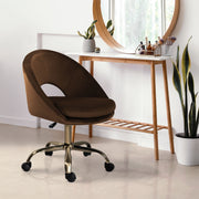Office Desk Chair - Velvet Home Office Swivel Computer Seat COVE BROWN V274-FT-VOC-004GD-BN