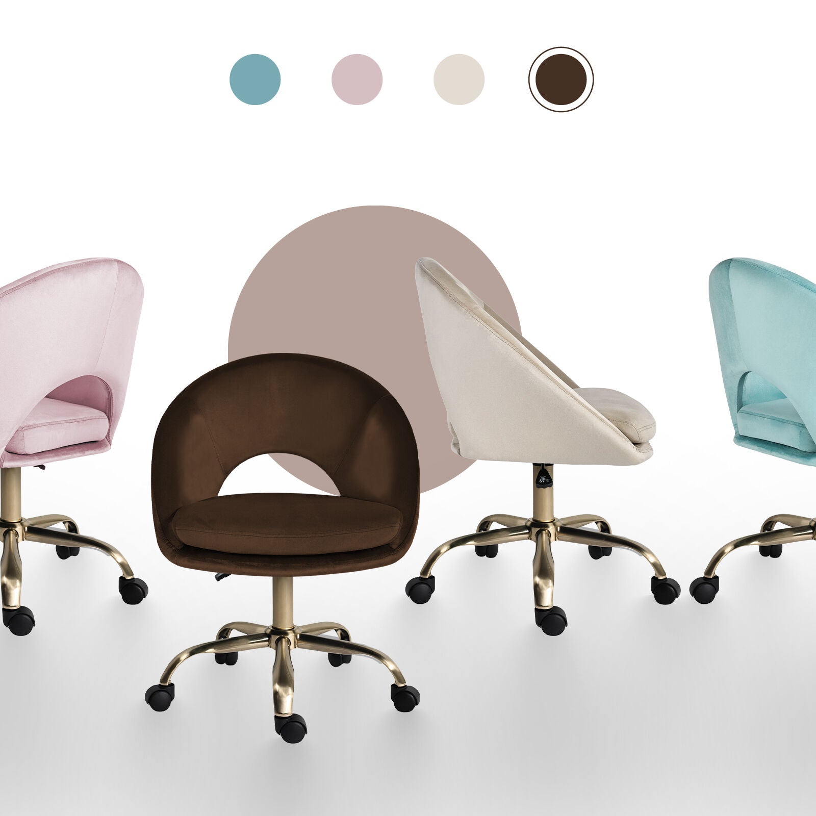 Office Desk Chair - Velvet Home Office Swivel Computer Seat COVE BROWN V274-FT-VOC-004GD-BN