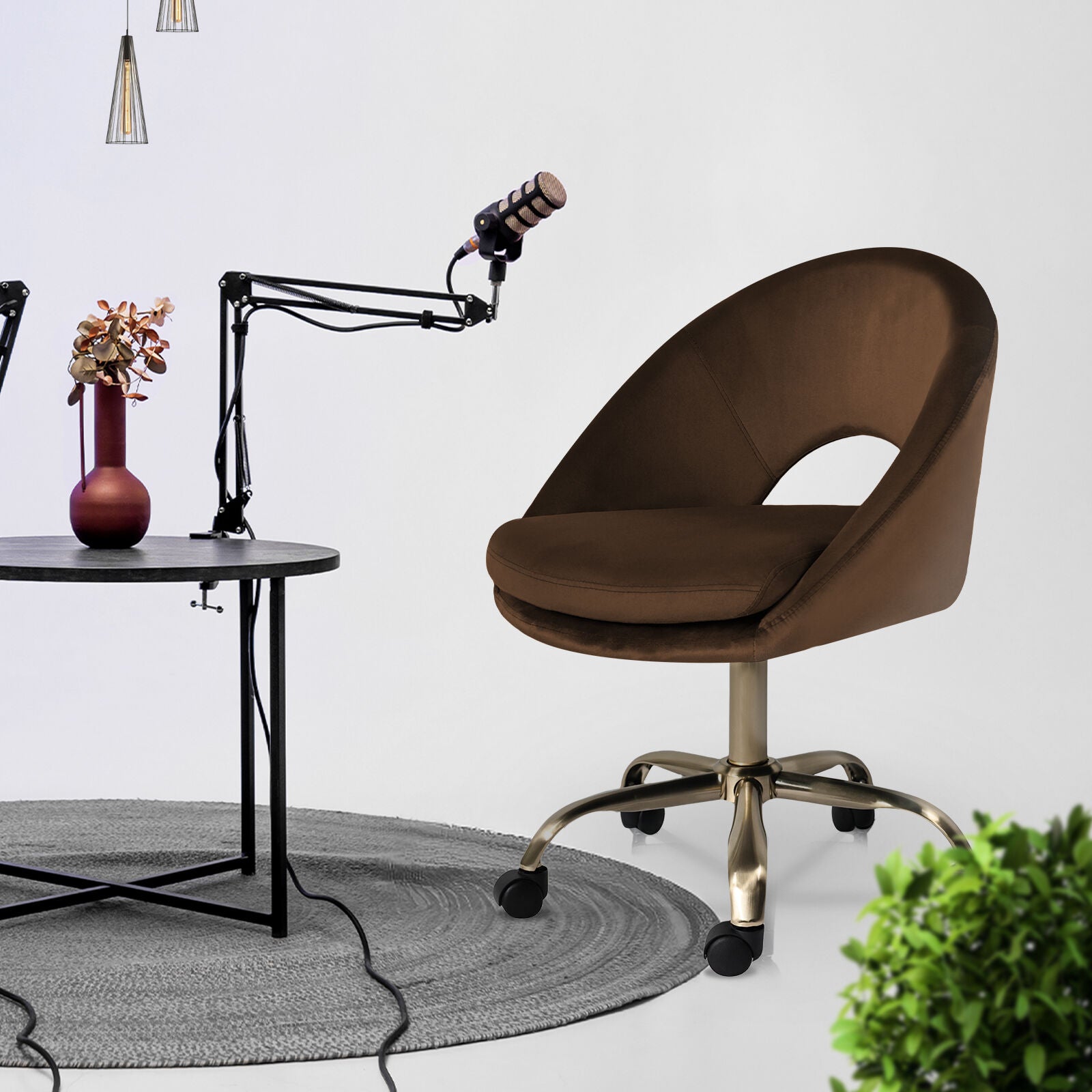 Office Desk Chair - Velvet Home Office Swivel Computer Seat COVE BROWN V274-FT-VOC-004GD-BN