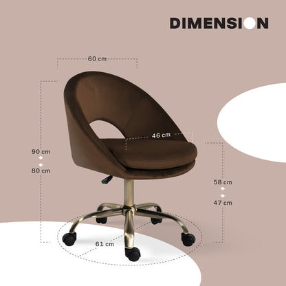 Office Desk Chair - Velvet Home Office Swivel Computer Seat COVE BROWN V274-FT-VOC-004GD-BN