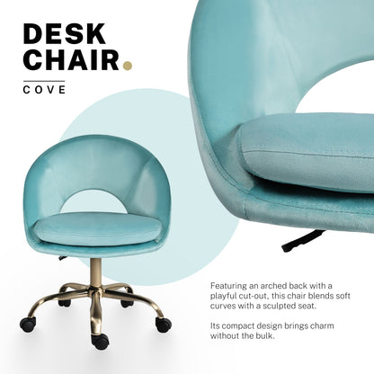 Office Desk Chair - Velvet Home Office Swivel Computer Seat COVE BLUE V274-FT-VOC-004GD-BU