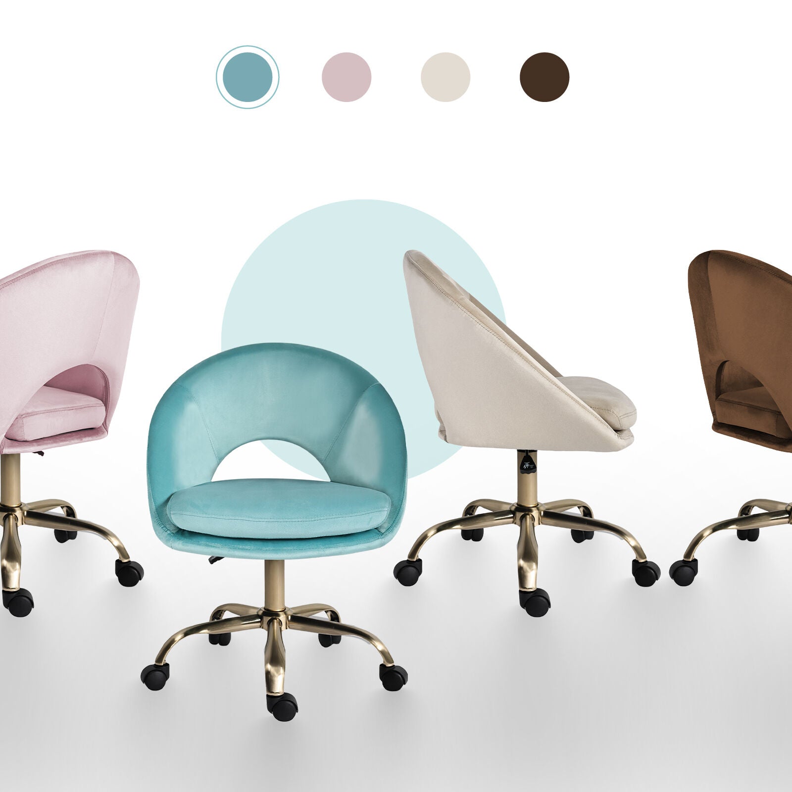 Office Desk Chair - Velvet Home Office Swivel Computer Seat COVE BLUE V274-FT-VOC-004GD-BU