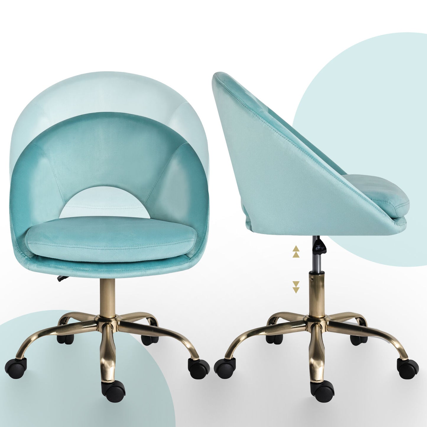 Office Desk Chair - Velvet Home Office Swivel Computer Seat COVE BLUE V274-FT-VOC-004GD-BU