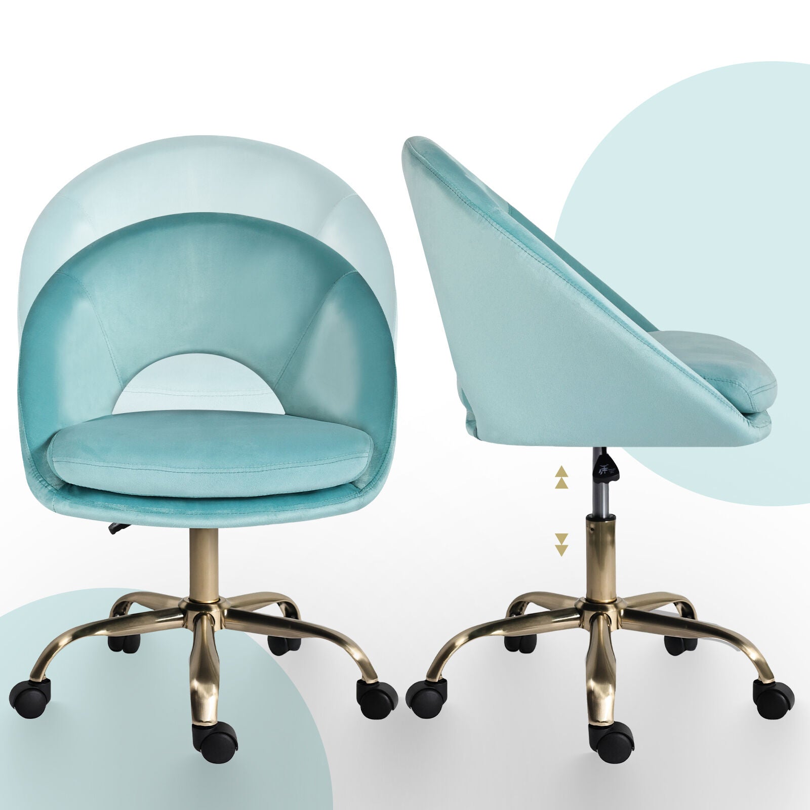 Office Desk Chair - Velvet Home Office Swivel Computer Seat COVE BLUE V274-FT-VOC-004GD-BU