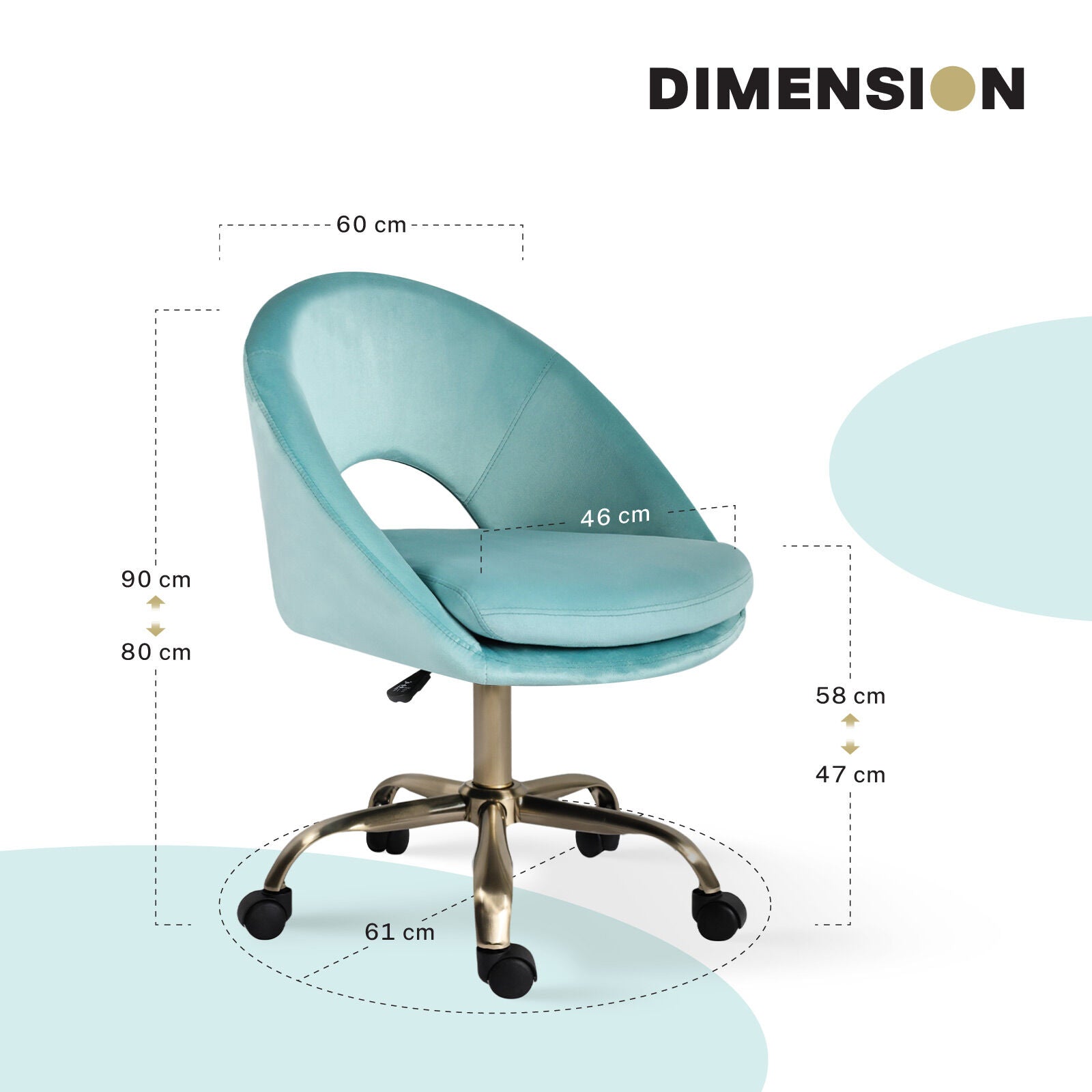 Office Desk Chair - Velvet Home Office Swivel Computer Seat COVE BLUE V274-FT-VOC-004GD-BU