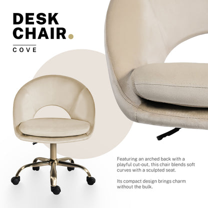 Office Desk Chair - Velvet Home Office Swivel Computer Seat COVE CREAM V274-FT-VOC-004GD-CR